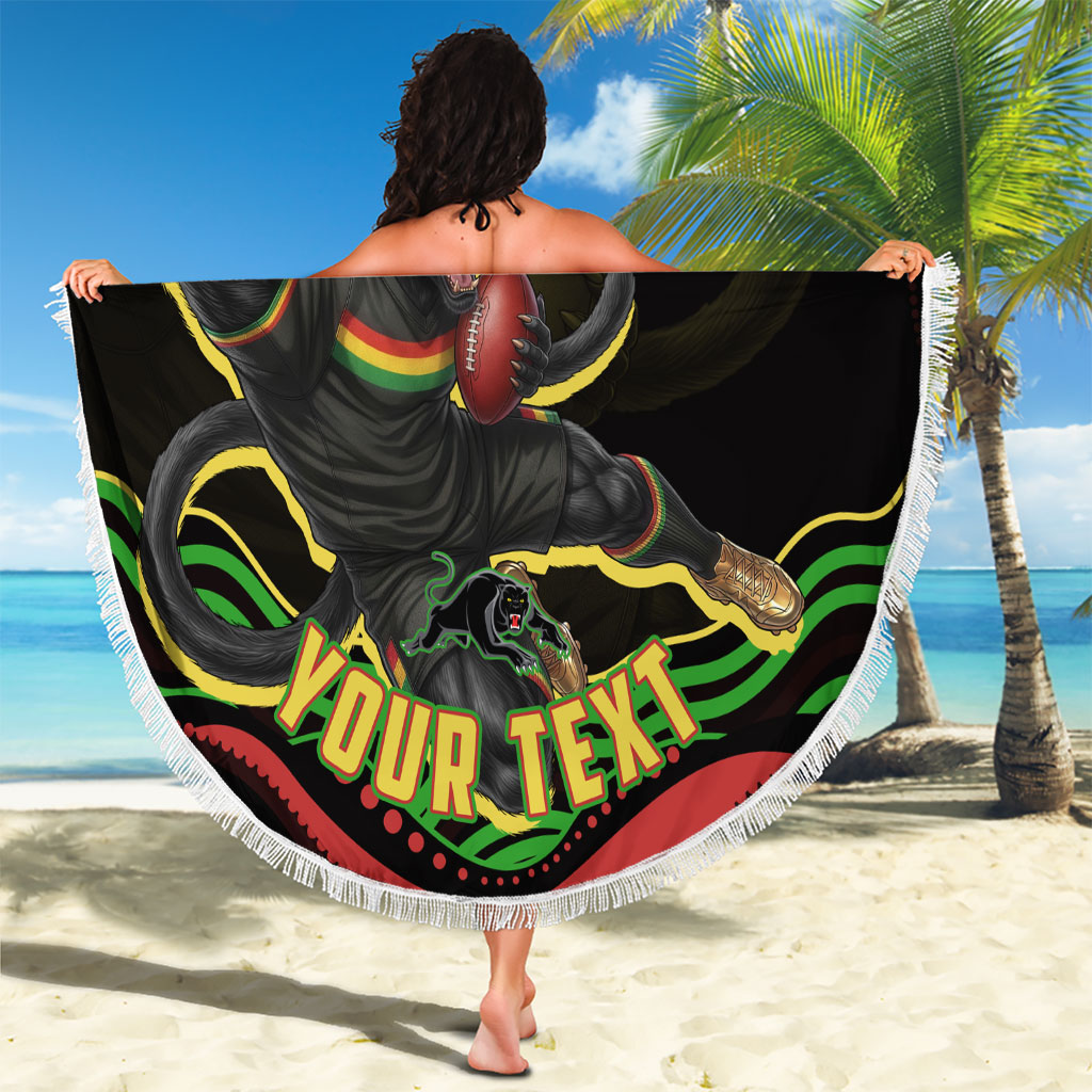 Personalized Penrith Panthers Rugby Mascot Beach Blanket Aboriginal Dot Art - Dreamtime Rugby Mascot