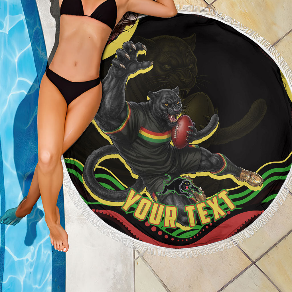 Personalized Penrith Panthers Rugby Mascot Beach Blanket Aboriginal Dot Art - Dreamtime Rugby Mascot