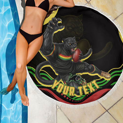 Personalized Penrith Panthers Rugby Mascot Beach Blanket Aboriginal Dot Art - Dreamtime Rugby Mascot