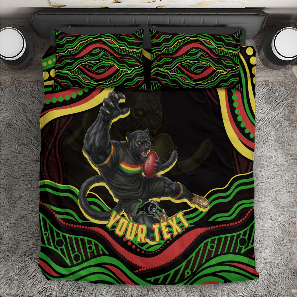 Personalized Penrith Panthers Rugby Mascot Bedding Set Aboriginal Dot Art - Dreamtime Rugby Mascot