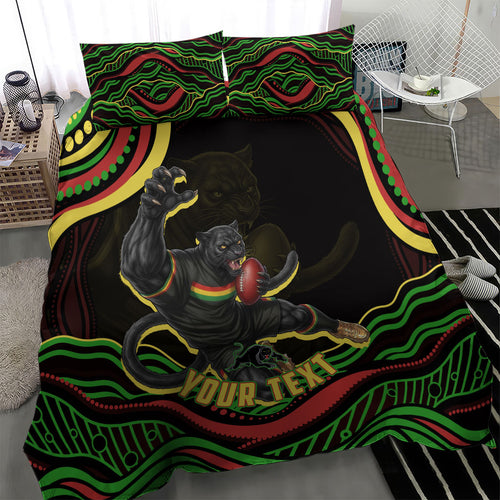 Personalized Penrith Panthers Rugby Mascot Bedding Set Aboriginal Dot Art - Dreamtime Rugby Mascot