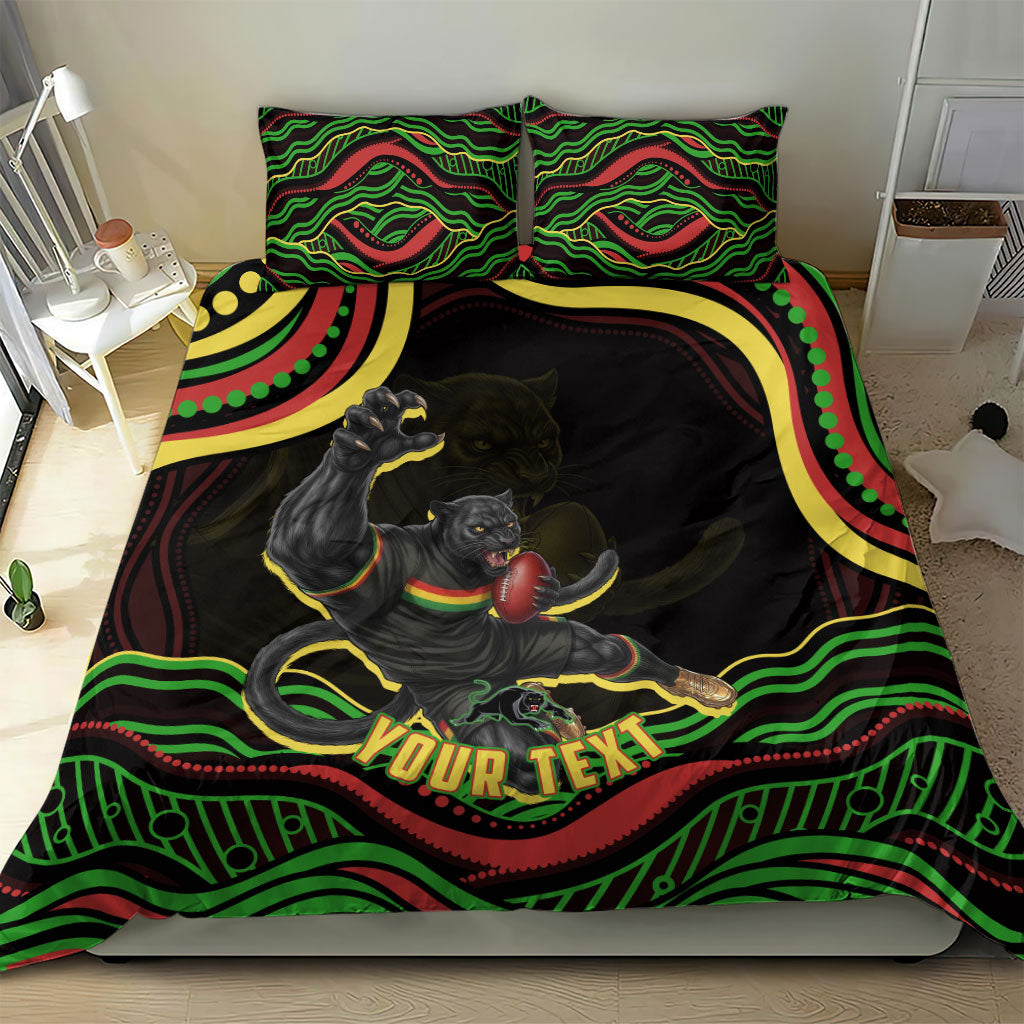 Personalized Penrith Panthers Rugby Mascot Bedding Set Aboriginal Dot Art - Dreamtime Rugby Mascot