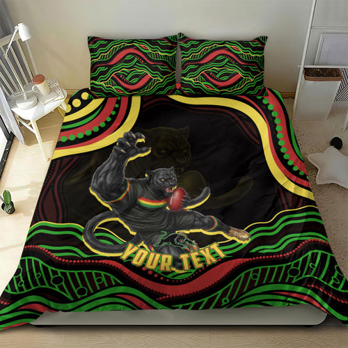 Personalized Penrith Panthers Rugby Mascot Bedding Set Aboriginal Dot Art - Dreamtime Rugby Mascot