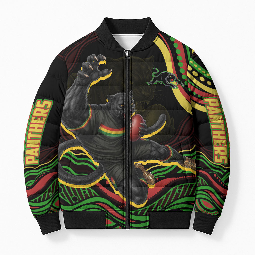 Personalized Penrith Panthers Rugby Mascot Bomber Puffer Jacket Aboriginal Dot Art - Dreamtime Rugby Mascot