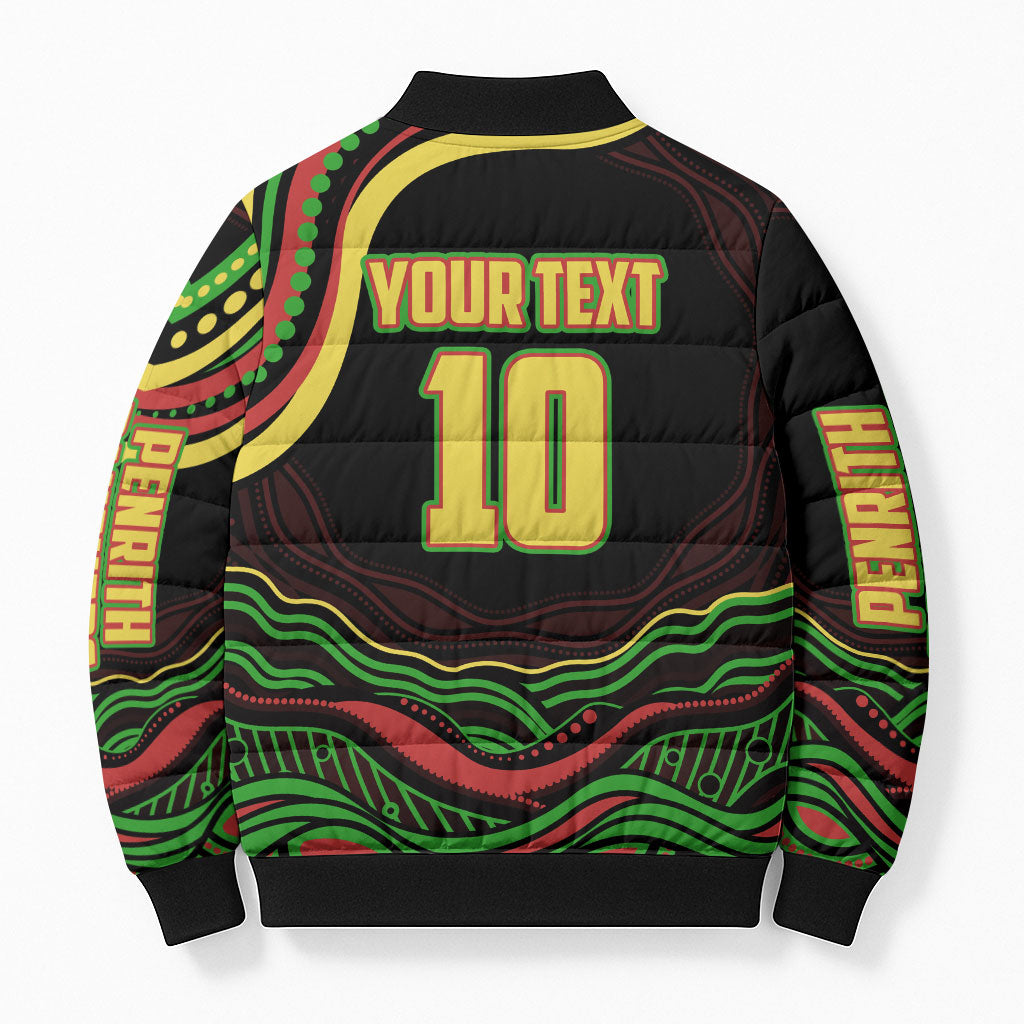 Personalized Penrith Panthers Rugby Mascot Bomber Puffer Jacket Aboriginal Dot Art - Dreamtime Rugby Mascot