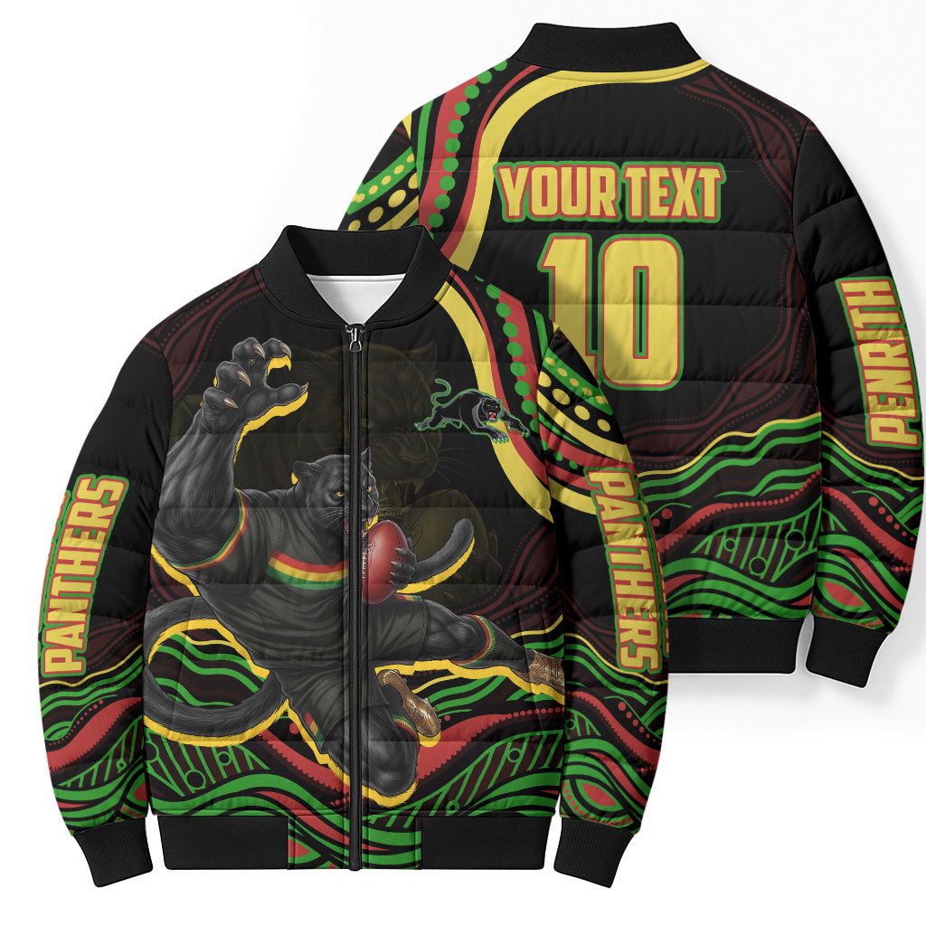 Personalized Penrith Panthers Rugby Mascot Bomber Puffer Jacket Aboriginal Dot Art - Dreamtime Rugby Mascot