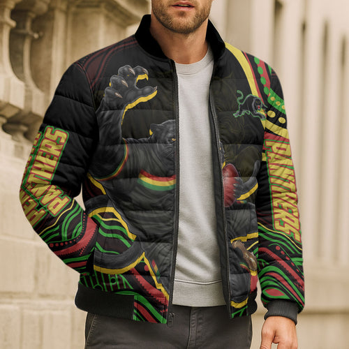 Personalized Penrith Panthers Rugby Mascot Bomber Puffer Jacket Aboriginal Dot Art - Dreamtime Rugby Mascot