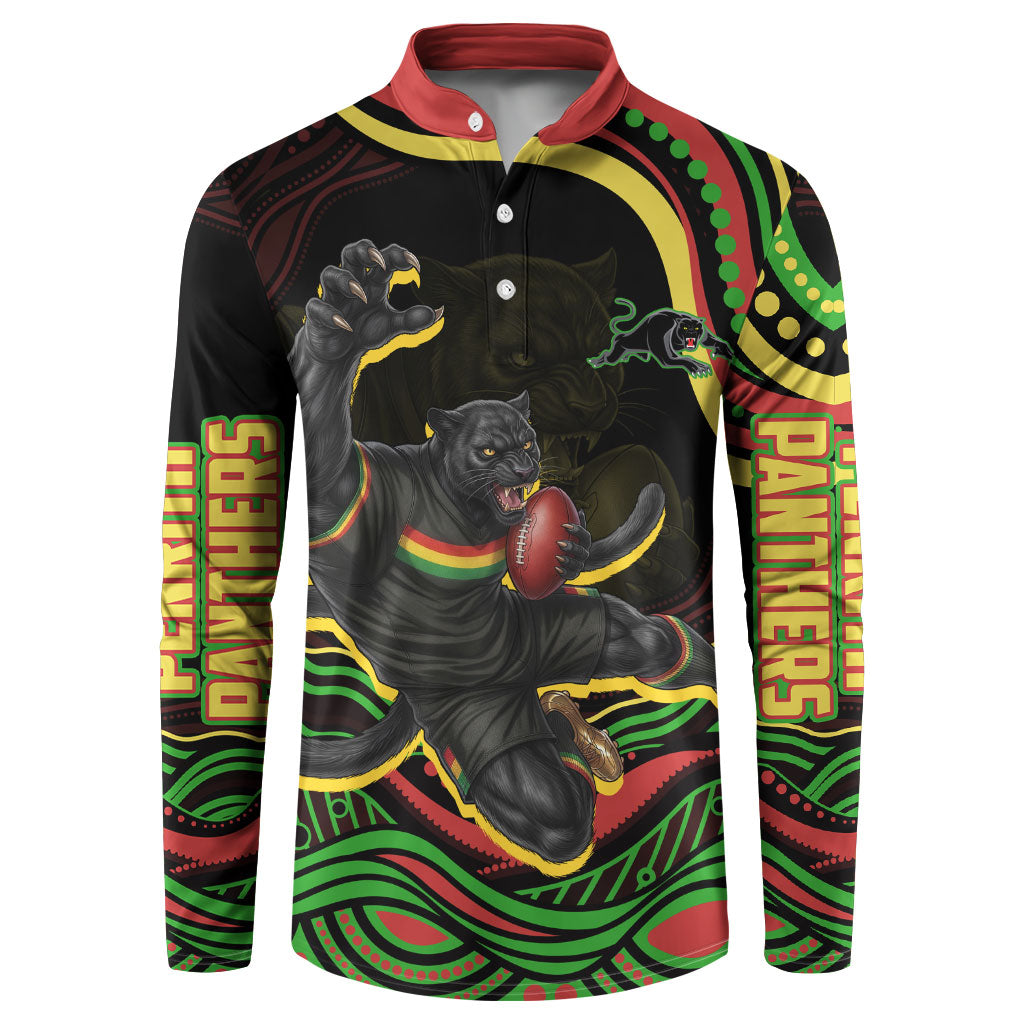 Personalized Penrith Panthers Rugby Mascot Button Sweatshirt Aboriginal Dot Art - Dreamtime Rugby Mascot