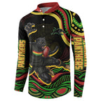 Personalized Penrith Panthers Rugby Mascot Button Sweatshirt Aboriginal Dot Art - Dreamtime Rugby Mascot
