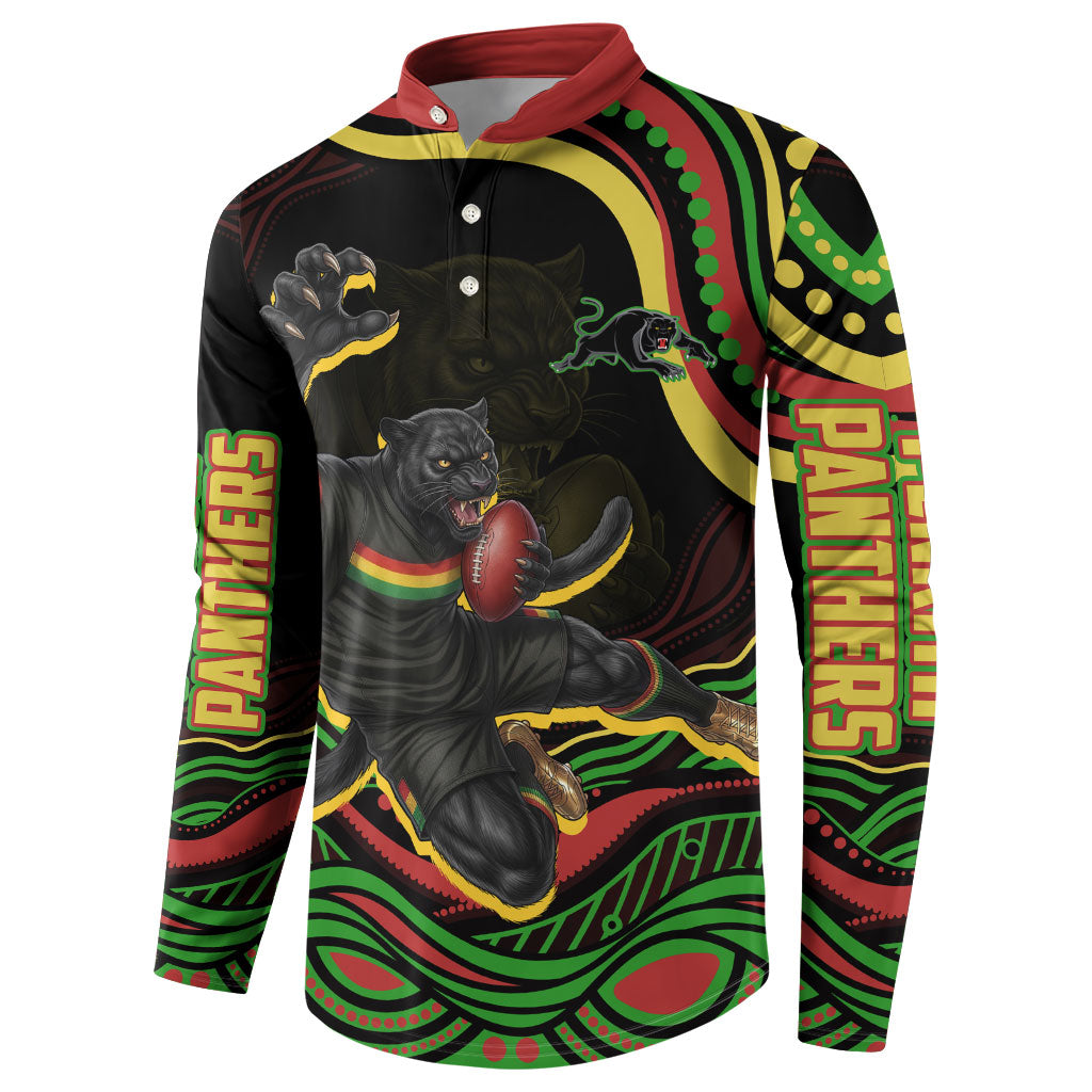 Personalized Penrith Panthers Rugby Mascot Button Sweatshirt Aboriginal Dot Art - Dreamtime Rugby Mascot
