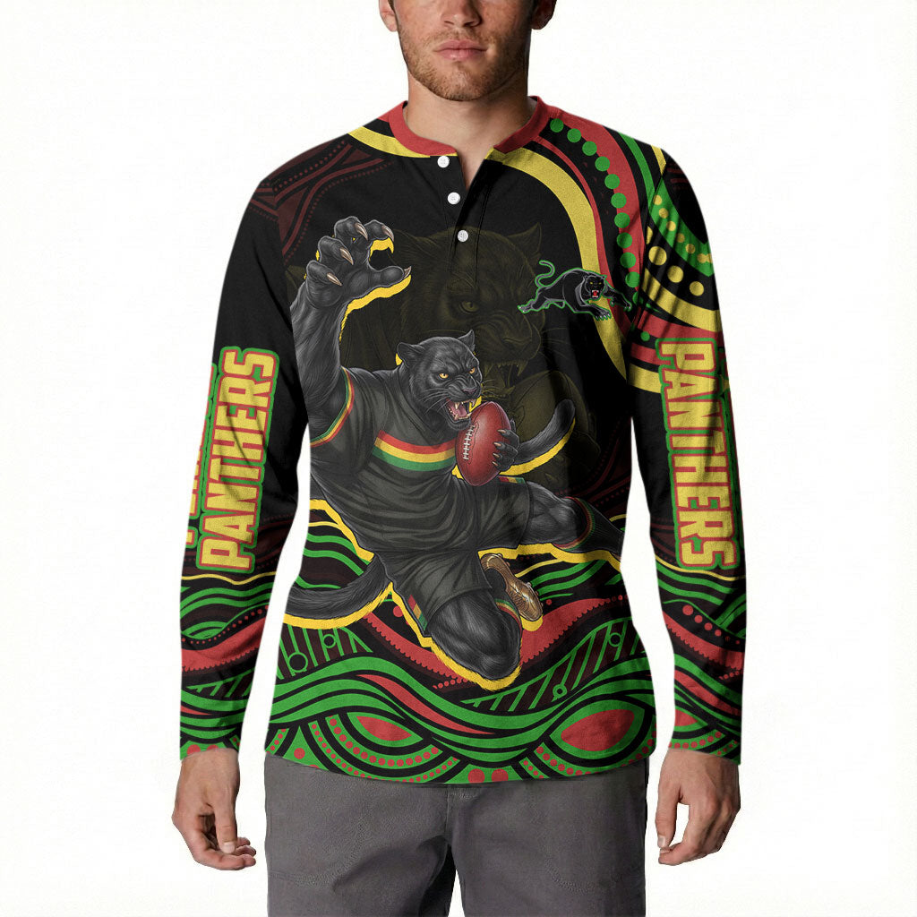 Personalized Penrith Panthers Rugby Mascot Button Sweatshirt Aboriginal Dot Art - Dreamtime Rugby Mascot