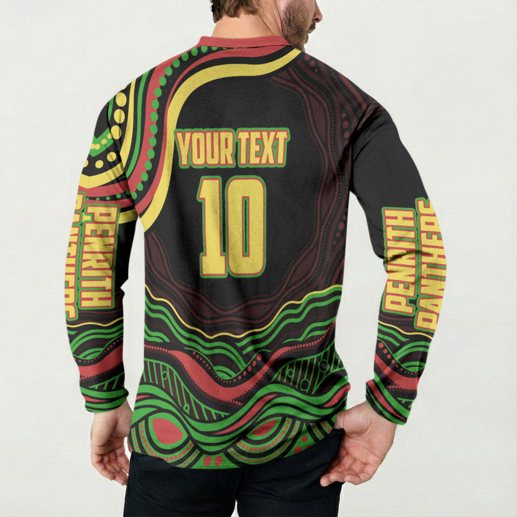 Personalized Penrith Panthers Rugby Mascot Button Sweatshirt Aboriginal Dot Art - Dreamtime Rugby Mascot