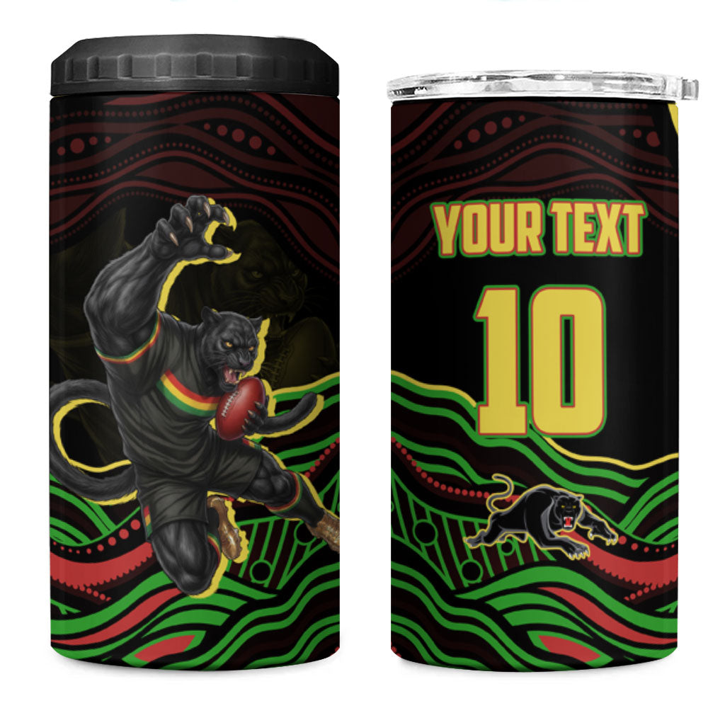 Personalized Penrith Panthers Rugby Mascot 4 in 1 Can Cooler Tumbler Aboriginal Dot Art - Dreamtime Rugby Mascot