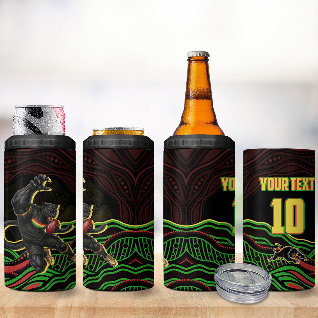 Personalized Penrith Panthers Rugby Mascot 4 in 1 Can Cooler Tumbler Aboriginal Dot Art - Dreamtime Rugby Mascot