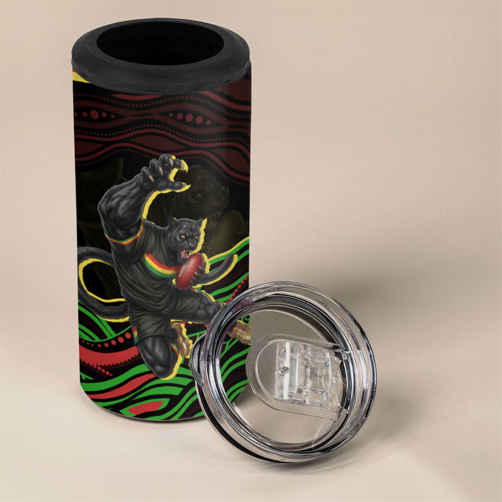 Personalized Penrith Panthers Rugby Mascot 4 in 1 Can Cooler Tumbler Aboriginal Dot Art - Dreamtime Rugby Mascot