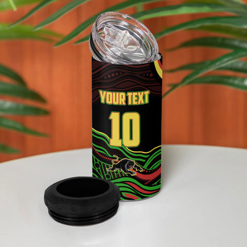 Personalized Penrith Panthers Rugby Mascot 4 in 1 Can Cooler Tumbler Aboriginal Dot Art - Dreamtime Rugby Mascot