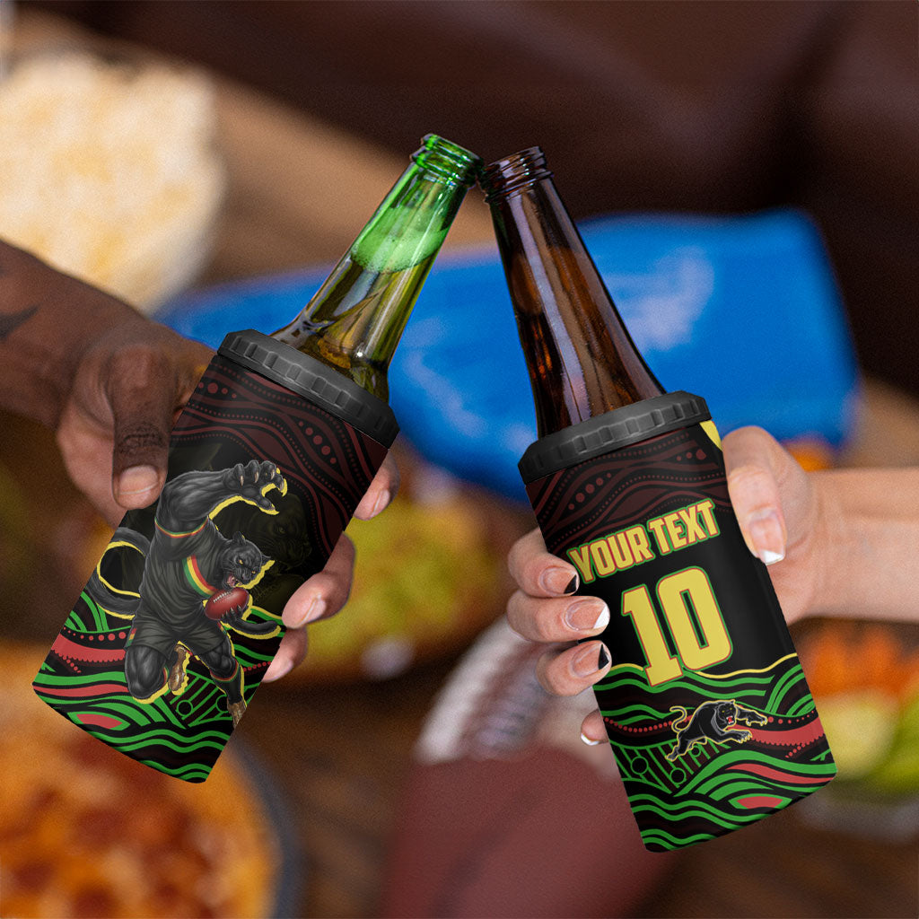 Personalized Penrith Panthers Rugby Mascot 4 in 1 Can Cooler Tumbler Aboriginal Dot Art - Dreamtime Rugby Mascot