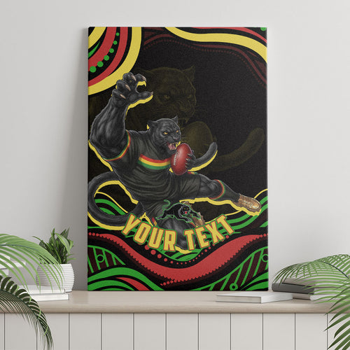 Personalized Penrith Panthers Rugby Mascot Canvas Wall Art Aboriginal Dot Art - Dreamtime Rugby Mascot