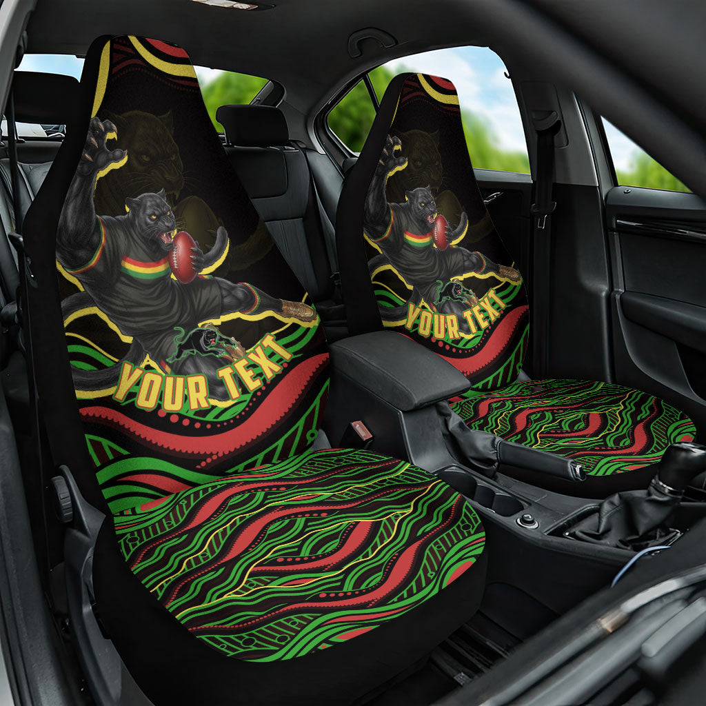 Personalized Penrith Panthers Rugby Mascot Car Seat Cover Aboriginal Dot Art - Dreamtime Rugby Mascot