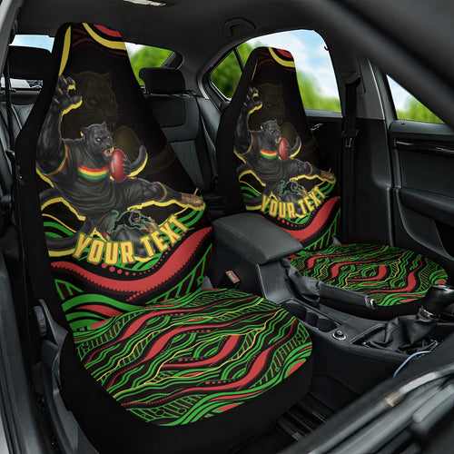 Personalized Penrith Panthers Rugby Mascot Car Seat Cover Aboriginal Dot Art - Dreamtime Rugby Mascot
