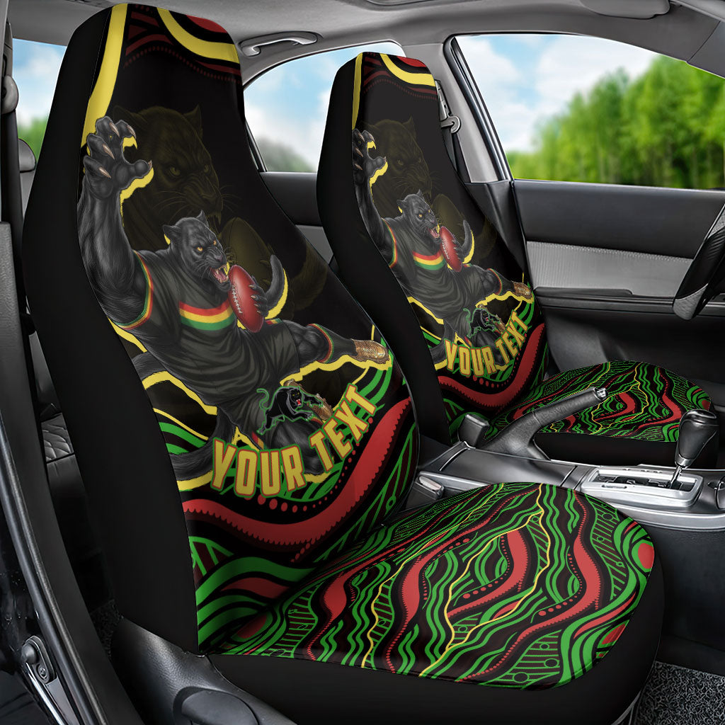 Personalized Penrith Panthers Rugby Mascot Car Seat Cover Aboriginal Dot Art - Dreamtime Rugby Mascot