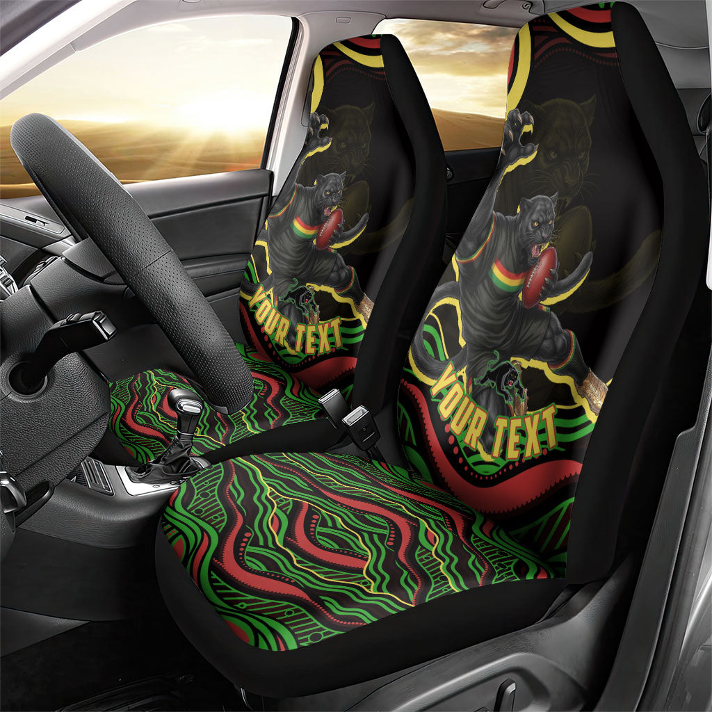 Personalized Penrith Panthers Rugby Mascot Car Seat Cover Aboriginal Dot Art - Dreamtime Rugby Mascot