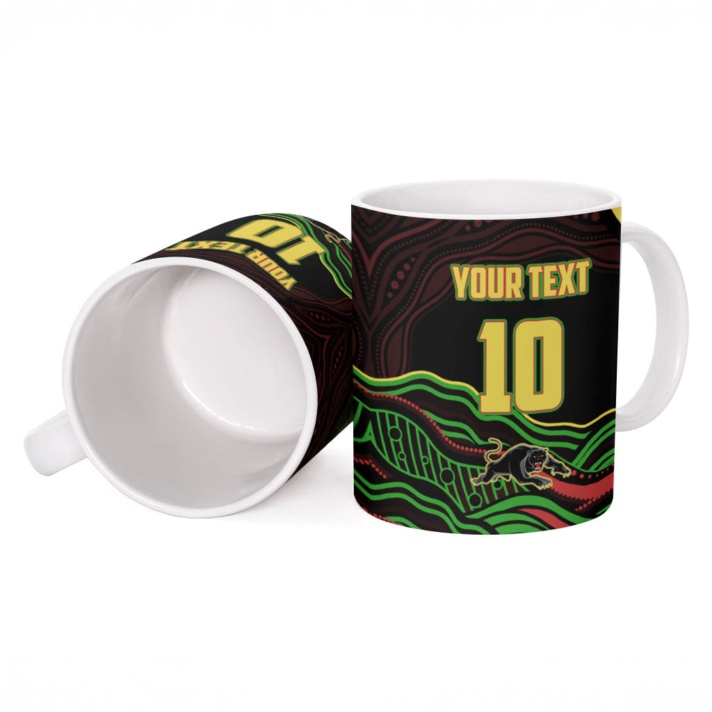 Personalized Penrith Panthers Rugby Mascot Ceramic Mug Aboriginal Dot Art - Dreamtime Rugby Mascot