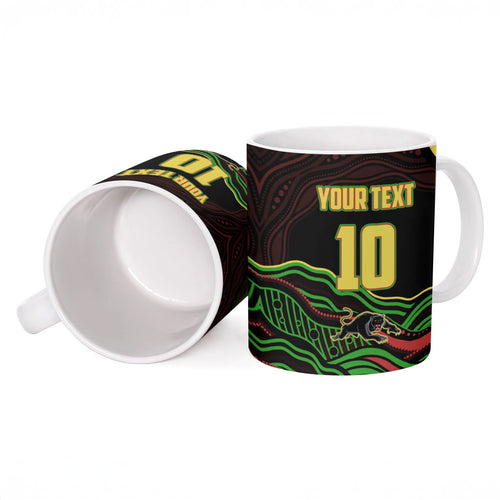 Personalized Penrith Panthers Rugby Mascot Ceramic Mug Aboriginal Dot Art - Dreamtime Rugby Mascot