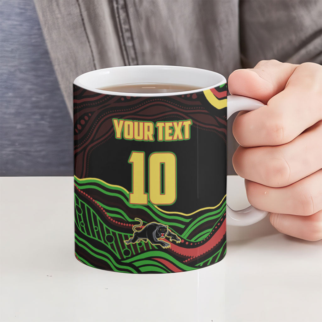 Personalized Penrith Panthers Rugby Mascot Ceramic Mug Aboriginal Dot Art - Dreamtime Rugby Mascot