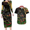 Personalized Penrith Panthers Rugby Mascot Couples Matching Long Sleeve Bodycon Dress and Hawaiian Shirt Aboriginal Dot Art - Dreamtime Rugby Mascot