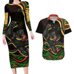 Personalized Penrith Panthers Rugby Mascot Couples Matching Long Sleeve Bodycon Dress and Hawaiian Shirt Aboriginal Dot Art - Dreamtime Rugby Mascot