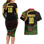 Personalized Penrith Panthers Rugby Mascot Couples Matching Long Sleeve Bodycon Dress and Hawaiian Shirt Aboriginal Dot Art - Dreamtime Rugby Mascot