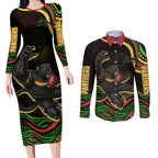 Personalized Penrith Panthers Rugby Mascot Couples Matching Long Sleeve Bodycon Dress and Long Sleeve Button Shirt Aboriginal Dot Art - Dreamtime Rugby Mascot