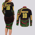 Personalized Penrith Panthers Rugby Mascot Couples Matching Long Sleeve Bodycon Dress and Long Sleeve Button Shirt Aboriginal Dot Art - Dreamtime Rugby Mascot
