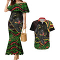 Personalized Penrith Panthers Rugby Mascot Couples Matching Mermaid Dress and Hawaiian Shirt Aboriginal Dot Art - Dreamtime Rugby Mascot