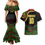 Personalized Penrith Panthers Rugby Mascot Couples Matching Mermaid Dress and Hawaiian Shirt Aboriginal Dot Art - Dreamtime Rugby Mascot