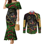 Personalized Penrith Panthers Rugby Mascot Couples Matching Mermaid Dress and Long Sleeve Button Shirt Aboriginal Dot Art - Dreamtime Rugby Mascot