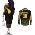 Personalized Penrith Panthers Rugby Mascot Couples Matching Off The Shoulder Long Sleeve Dress and Long Sleeve Button Shirt Aboriginal Dot Art - Dreamtime Rugby Mascot