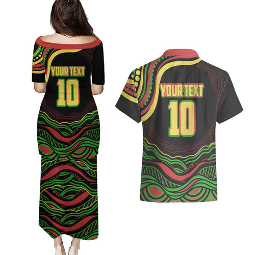 Personalized Penrith Panthers Rugby Mascot Couples Matching Puletasi and Hawaiian Shirt Aboriginal Dot Art - Dreamtime Rugby Mascot