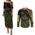 Personalized Penrith Panthers Rugby Mascot Couples Matching Puletasi and Long Sleeve Button Shirt Aboriginal Dot Art - Dreamtime Rugby Mascot