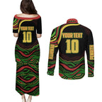 Personalized Penrith Panthers Rugby Mascot Couples Matching Puletasi and Long Sleeve Button Shirt Aboriginal Dot Art - Dreamtime Rugby Mascot