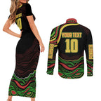 Personalized Penrith Panthers Rugby Mascot Couples Matching Short Sleeve Bodycon Dress and Long Sleeve Button Shirt Aboriginal Dot Art - Dreamtime Rugby Mascot