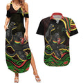 Personalized Penrith Panthers Rugby Mascot Couples Matching Summer Maxi Dress and Hawaiian Shirt Aboriginal Dot Art - Dreamtime Rugby Mascot