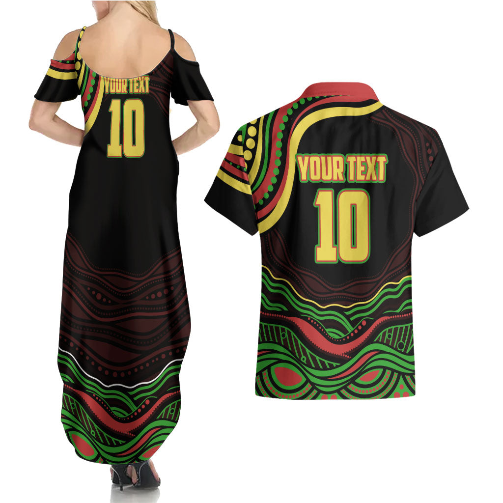 Personalized Penrith Panthers Rugby Mascot Couples Matching Summer Maxi Dress and Hawaiian Shirt Aboriginal Dot Art - Dreamtime Rugby Mascot