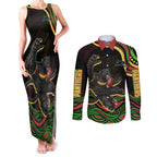 Personalized Penrith Panthers Rugby Mascot Couples Matching Tank Maxi Dress and Long Sleeve Button Shirt Aboriginal Dot Art - Dreamtime Rugby Mascot