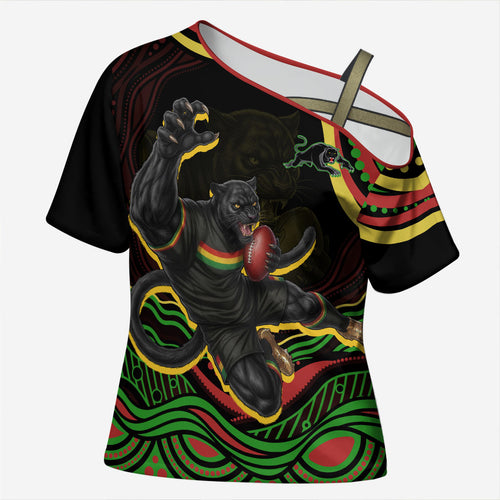 Personalized Penrith Panthers Rugby Mascot Cross Shoulder Shirt Aboriginal Dot Art - Dreamtime Rugby Mascot