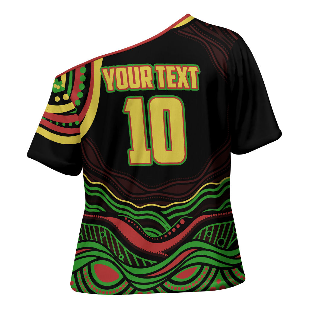 Personalized Penrith Panthers Rugby Mascot Cross Shoulder Shirt Aboriginal Dot Art - Dreamtime Rugby Mascot