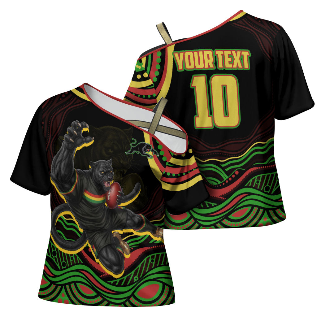 Personalized Penrith Panthers Rugby Mascot Cross Shoulder Shirt Aboriginal Dot Art - Dreamtime Rugby Mascot