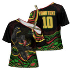 Personalized Penrith Panthers Rugby Mascot Cross Shoulder Shirt Aboriginal Dot Art - Dreamtime Rugby Mascot