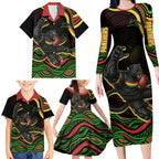 Personalized Penrith Panthers Rugby Mascot Family Matching Long Sleeve Bodycon Dress and Hawaiian Shirt Aboriginal Dot Art - Dreamtime Rugby Mascot